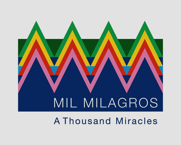 Mil Milagros logo - with color zig-zags representing traditional, colorful Mayan patterns. At the bottom, it says "Mil Milagros - A Thousand Miracles."